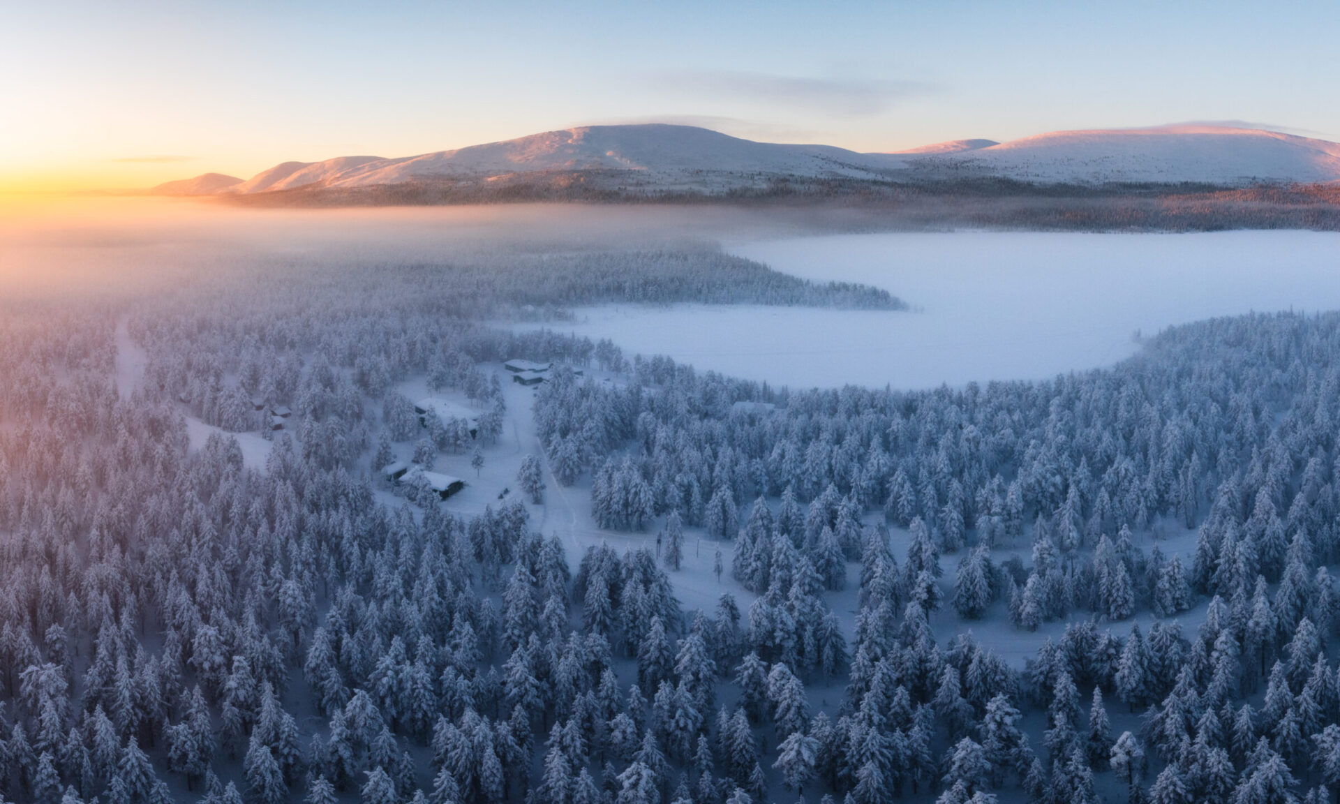 Snow-covered forests and fells surrounding Kelo Resort in Finnish Lapland